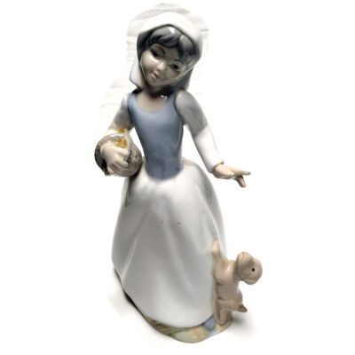 Vintage Tengra Valencia Porcelain Figurine - Girl W/ Dog & Basket